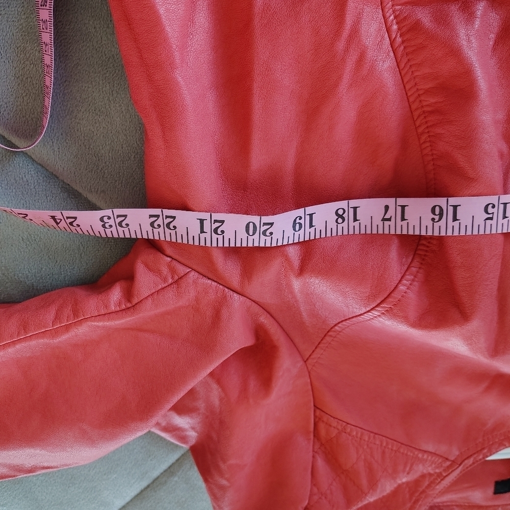 Alfani Woman Coral Moto Faux Leather Jacket 2X - Picture 9 of 12